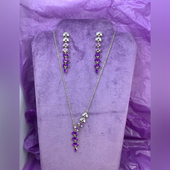 Long Luxury Purple Wisteria Necklace and Pierced earrings - Picture 2 of 2